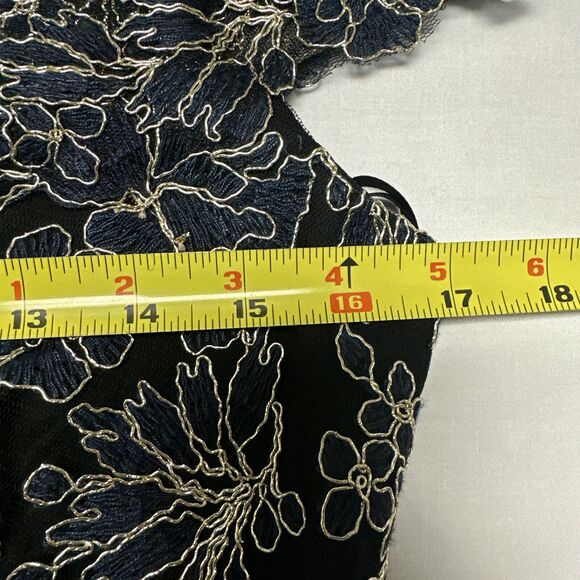 Tadashi Shoji Embroidered Mesh Black Cocktail Dress Blue & Gold Flowers Size 6 - Picture 12 of 13